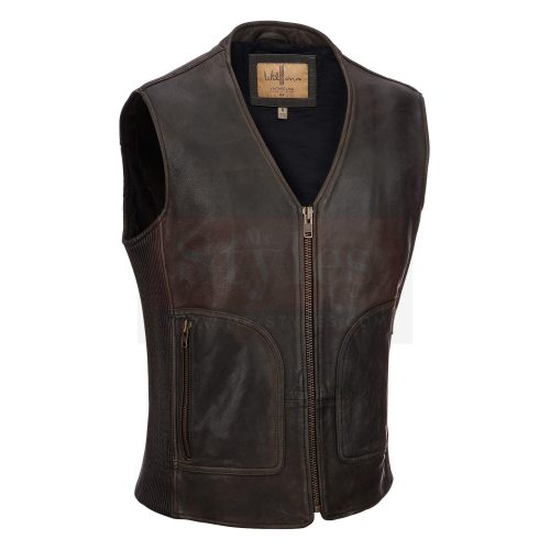Wilsons Leather Vintage Embossed Flag Leather Vest Fashion Collection Free Shipping