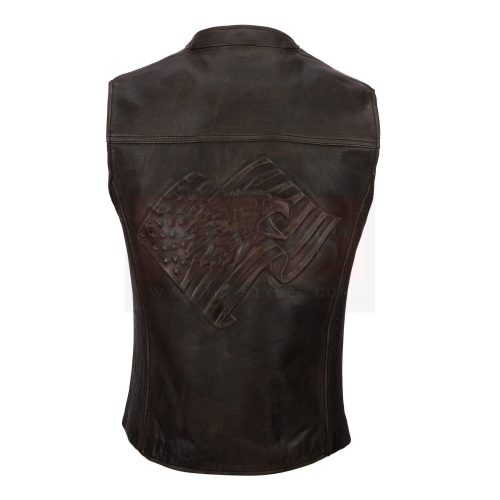 Wilsons Leather Vintage Embossed Flag Leather Vest Fashion Collection Free Shipping