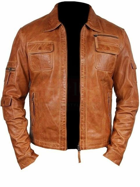 Lambskin Stylish Moto Men Leather Jacket Brown Fashion Collection Free Shipping