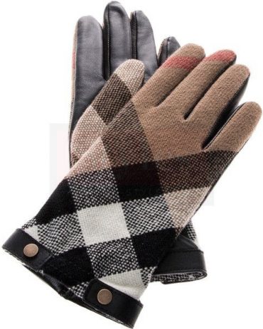 Burberry Check Wool And Leather Touch Screen Gloves