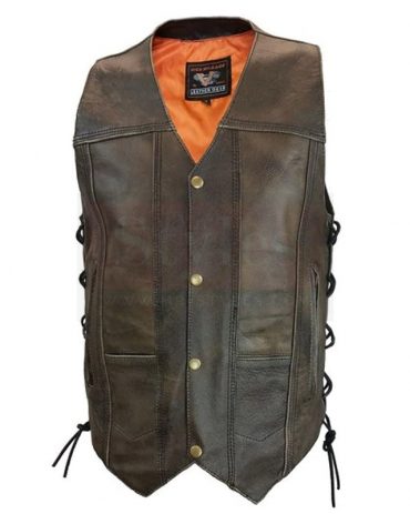 Men's Distressed Brown Leather Premium Cowhide Vest