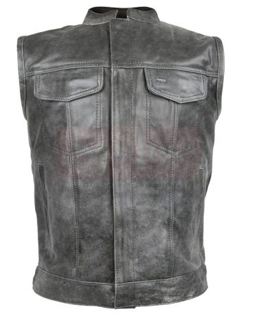 Men's Distressed Gray Leather Premium Cowhide Vest