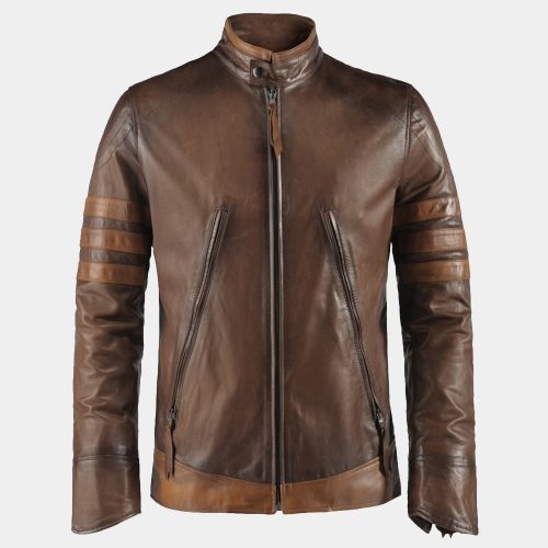 Antiqued Italian Brown X-Man Leather Jacket Celebrities Leather Jackets Free Shipping