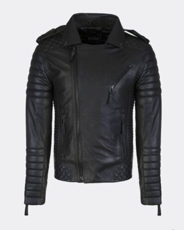 Black Genuine Leather Biker Jacket Mens Fashion Collection Free Shipping