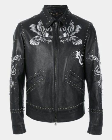 Leather Printed Studded Jacket