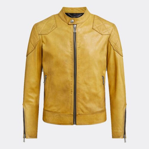 Cadmium Yellow Fashion Real Leather Jackets Fashion Collection Free Shipping
