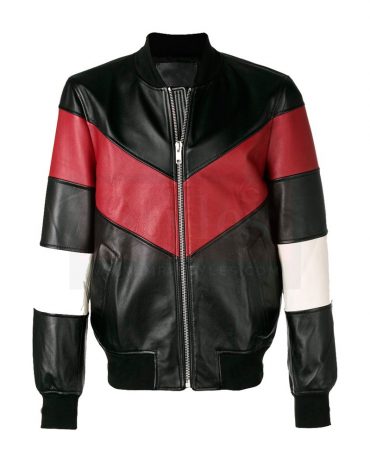 Chevron Stripe Bomber Leather Field Jacket
