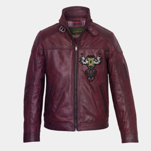 Embroidery Mac Brown Leather Men Jacket Fashion Collection Free Shipping