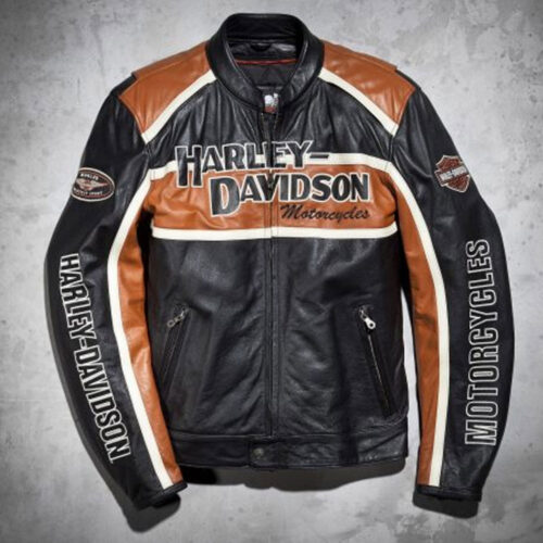 Harley Davidson Orange and Black Leather Jacket MotoGp Jackets Free Shipping