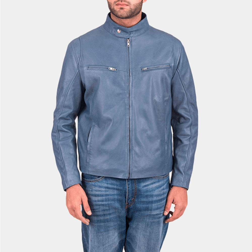 Shop Ionic Blue Celebrity Leather Jacket - 15% Off | Mr-Styles