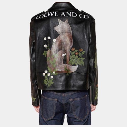 Mens Black Printed Tan Leather Biker Jacket Fashion Collection Free Shipping