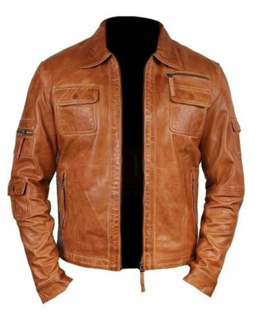 Lambskin Brown Moto Men Leather Jacket Fashion Collection Free Shipping