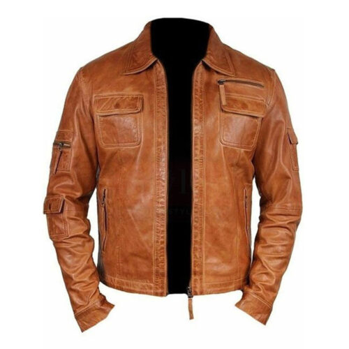 Lambskin Brown Moto Men Leather Jacket Fashion Collection Free Shipping