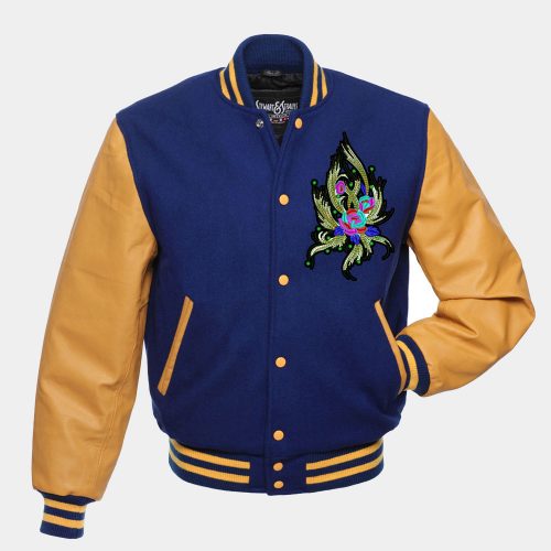 Navy Blue Wool Leather varsity Jacket Fashion Collection Free Shipping