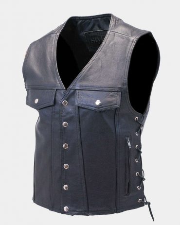 Long leather biker vest for men