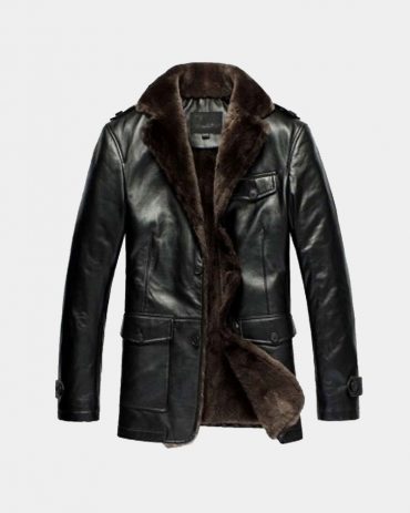 Men's fashion black leather overcoat