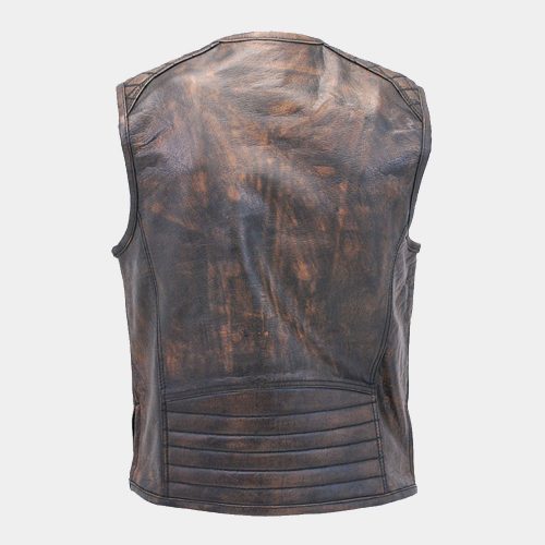 Men’s Vintage Brown Quilt Shoulder Leather Vest Fashion Collection Free Shipping