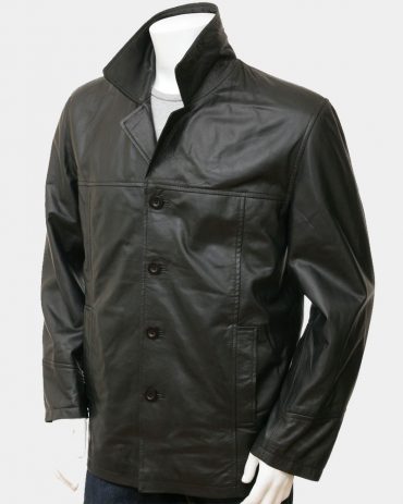 Men's Black Leather Reefer Jacket