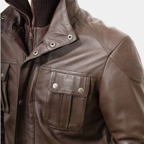 Men’s Brown Leather Fashion Coat With Button Fashion Coats Free Shipping