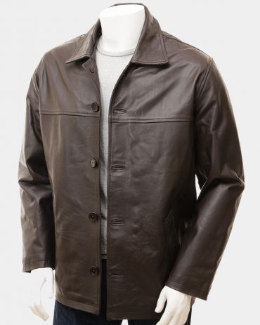 Mens Brown Leather Reefer Jacket