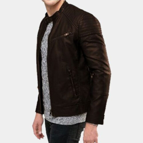 Mens Front Pockets Brown Leather Jackets Fashion Collection Free Shipping