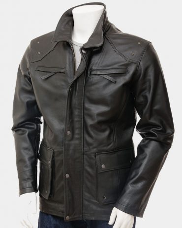 Men's Leather Coat in Black