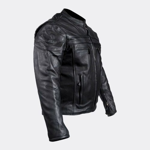 Mens Motorcycle Racer Black Leather Jacket with Concealed Carry Jacket MotoGp Jackets Free Shipping