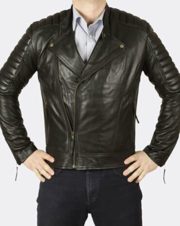 Men’s Quilted Black Biker Leather Jacket Fashion Collection Free Shipping