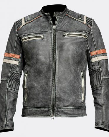 Men's Retro 2 Cafe Racer Biker Vintage Motorcycle Distressed Leather Jacket