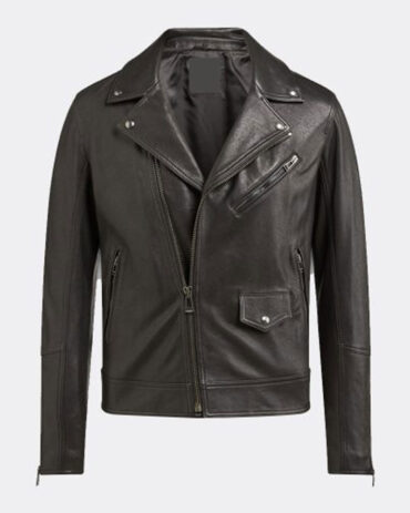 Black Hand Waxed Cafe Racer Leather Jacket Fashion Collection Free Shipping