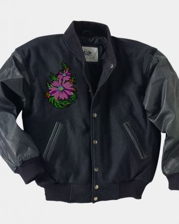 Navy Leather Long Sleeve varsity Jacket Fashion Collection Free Shipping