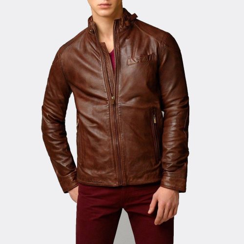 New Brown Tan Leather Fashion Jacket Fashion Collection Free Shipping
