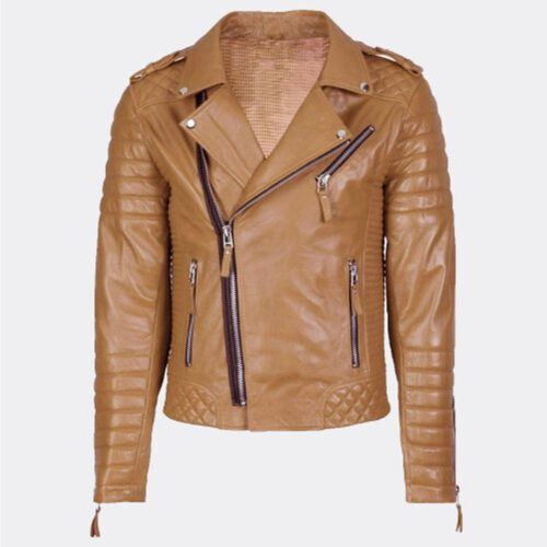 New Fashion Slim Fit Biker Tan Leather Jackets Fashion Collection Free Shipping