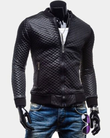 Slim Fit Quilted Black Leather Jacket Men
