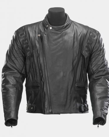 Black Zipped Leather Motorcycle Jacket