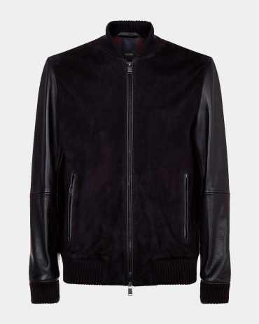 Boss Suede Black Leather Bomber Jacket Fashion Collection Free Shipping