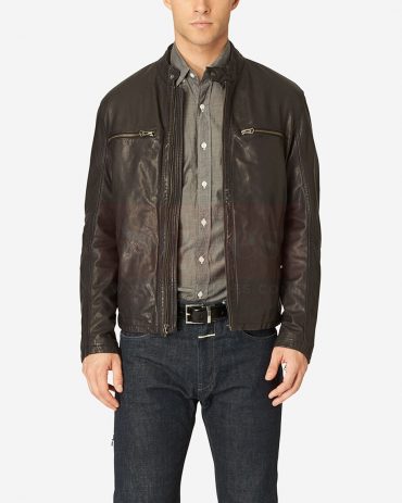 Cole Haan Washed Men’s Black Leather Jacket Fashion Collection Free Shipping