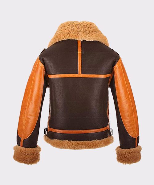Sheepskin Mens B3 Brown Shearling Leather Bomber Jacket Fashion Collection Free Shipping