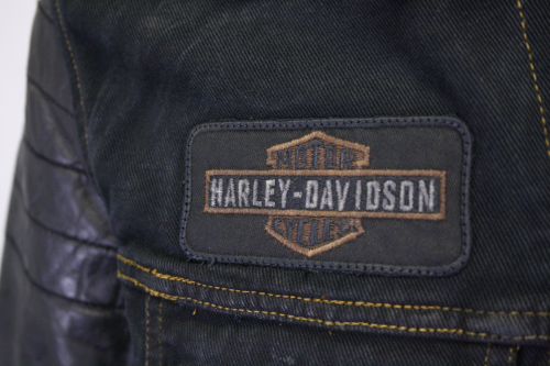 Harley Davidson Men’s Denim & Leather Sleeve Button Up Jacket Motorbike Jackets Free Shipping