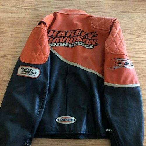 Harley Davidson Men’s Speed Orange & Black Leather Racing Jacket MotoGp Jackets Free Shipping
