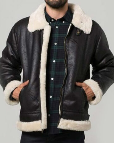 Men's Black Aviator Faux Shearling Bombers Leather Jacket