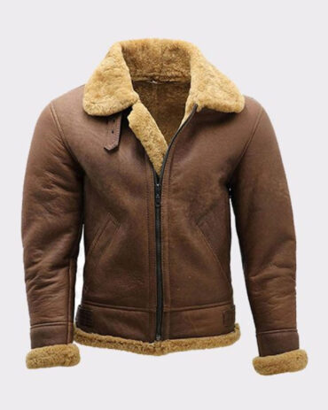 Men’s Brown B3 Sheepskin WW2 Shearling Leather Bomber Jacket Fashion Jackets Free Shipping