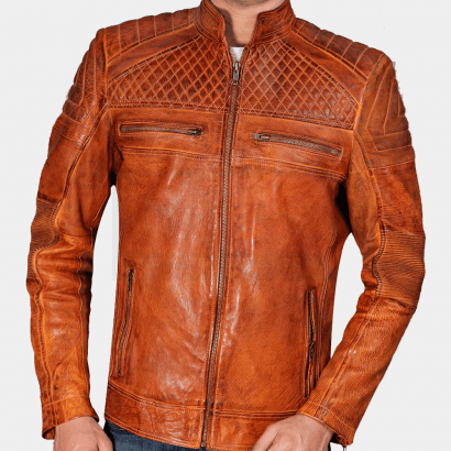 Cafe Racer Classic Cult Waxed Brown Leather Jacket Fashion Collection Free Shipping