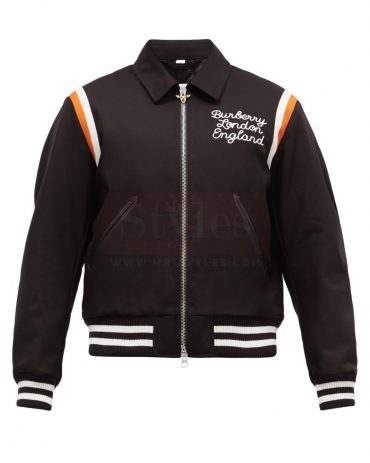 Varsity patch-embellished leather bomber jacket Fashion Jackets Free Shipping