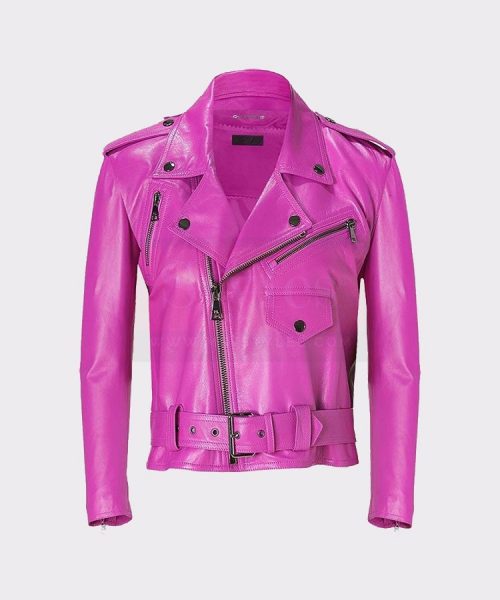 JESSICA ALBA CELEBRITY PINK LADIES LEATHER JACKET Leather Bombers jackets Free Shipping