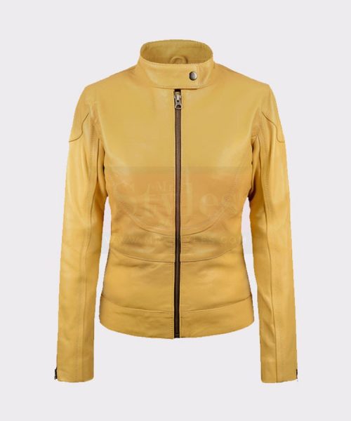 Ladies Yellow Vintage Leather Bomber Jacket Fashion Jackets Free Shipping