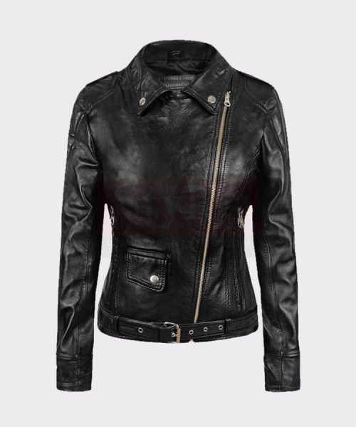 Ladies Fashion Biker Black Leather Bomber Jacket Leather Bombers jackets Free Shipping