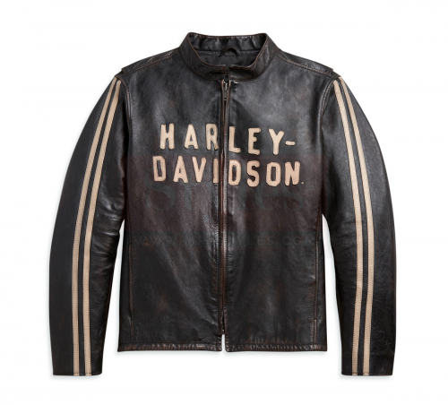 Harley Davidson Men’s Sleeve Stripe Leather Jacket Fashion Collection Free Shipping