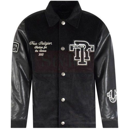 Onyx Black Collared Leather Varsity Jacket Fashion Jackets Free Shipping
