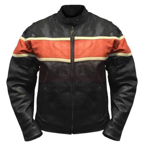 Redline Men’s Orange Stripe Cowhide Leather Motorcycle Jacket Fashion Collection Free Shipping